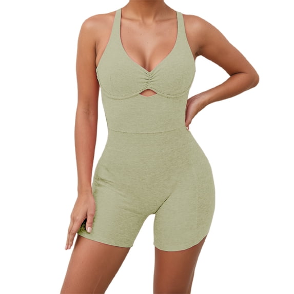 DHFJKG Womens Workout Romper Backless Yoga Short Jumpsuit Summer Gym Athletic Outfit Activewear Sleeveless V Neck Soft Fitness Comfortable Onesie