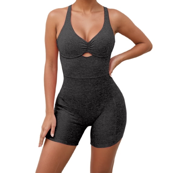 DHFJKG Womens Workout Romper Backless Yoga Short Jumpsuit Summer Gym Athletic Outfit Activewear Sleeveless V Neck Soft Fitness Soft Onesie