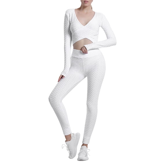 DHFJKG Womens Workout Set 2 Piece Yoga Tracksuit Seamless Long Sleeve Crop Top Leggings Tummy Control Sportwear Gym Outfits