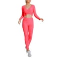 thumbnail image 1 of DHFJKG Womens Workout Set 2 Piece Yoga Tracksuit Seamless Long Sleeve Crop Top Leggings Tummy Control Sportwear Gym Outfits, 1 of 7