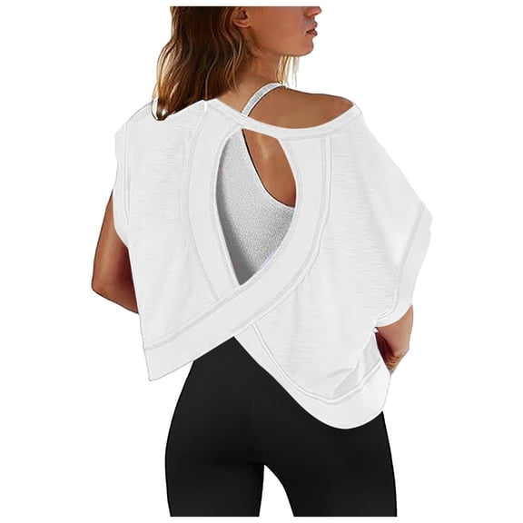 DHFJKG Womens Workout Tops Backless Short Sleeve Athletic Shirt Solid Color Crop Tee For Running Gym Yoga Trendy Top