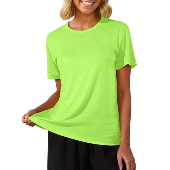 DHFJKG Womens Workout Tops Short Sleeve Athletic Running Shirts Breathable Solid Color Loose Fit Basic Tee For Yoga Gym Sports Versatile Top