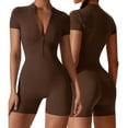 thumbnail image 1 of DHFJKG Womens Yoga Rompers Workout Onesie Summer Gym Short Sleeve Zip Front High Neck Buttery Soft Tummy Control Trendy One-Pieces, 1 of 9