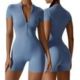 thumbnail image 1 of DHFJKG Womens Yoga Rompers Workout Onesie Summer Gym Short Sleeve Zip Front High Neck Buttery Soft Tummy Control Trendy One-Pieces, 1 of 9