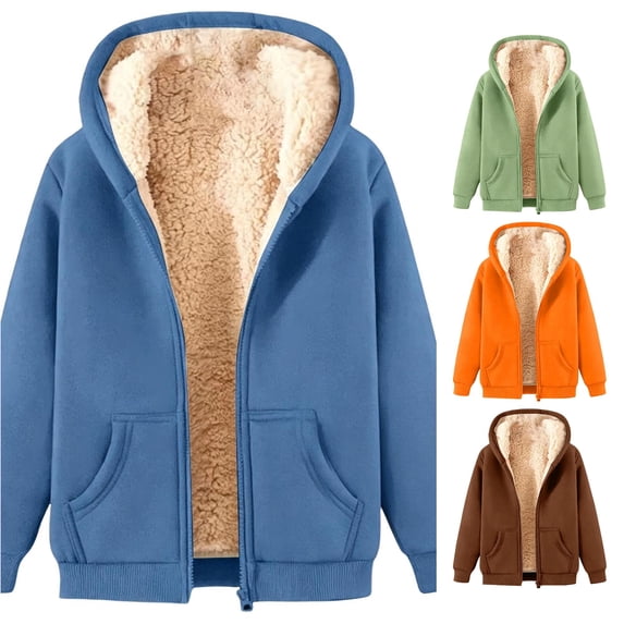 DHFJKG Womens Zip Up Sherpa Hoodie Winter Jacket Long Sleeve Thick Fuzzy Lining Warm Coat Outerwear