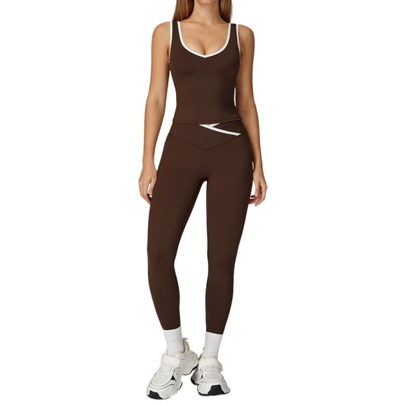 DHFJKG Workout Sets For Women Two Piece Scoop Neck Crop Tank Top Matching High Waist Leggings Sets Gym Outfits Work Out Clothes