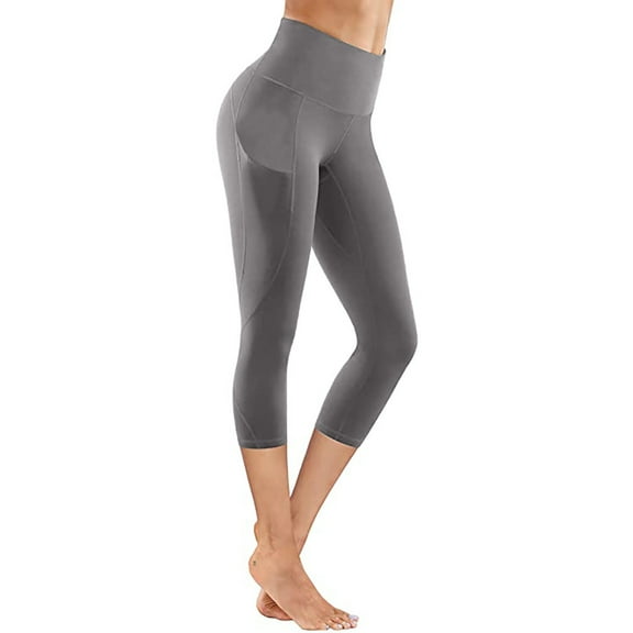 DHFJKG Yoga Athletic Carpi Leggings For Womens With Side Pockets Quick-Dry Tummy Control High Waist Solid Color Fitness Workout Pants Versatile Tights