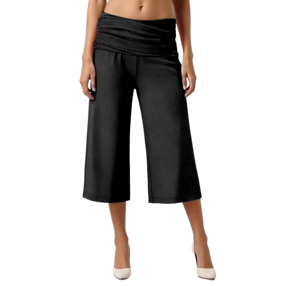 DHFJKG Yoga Capri Pants For Women Fold Over Low Rise Solid Color Stretchy Soft Cropped Pants Workout Gym Clothes Leisure Trousers