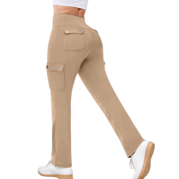 DHFJKG Yoga Pants Women Cargo Straight Leg Multi Pockets High Waisted Workout Sweatpants Solid Color Gym Athletic Versatile Trousers