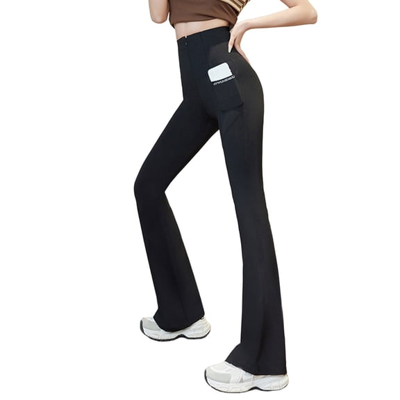 DHFJKG Yoga Pants Women Casual High Rise Flare Pants Stretchy Slim Fit Zipper Front Trousers With Pockets Soft Trousers