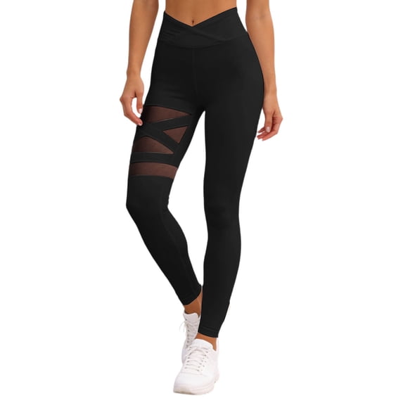 DHFJKG Yoga Pants Women High Waist Buttery Soft Workout Leggings Sexy Mesh Sheer Patchwork Fitness Running Sports Tights Stylish Trousers