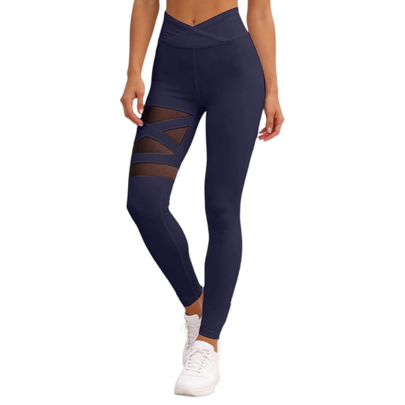 DHFJKG Yoga Pants Women High Waist Buttery Soft Workout Leggings Sexy Mesh Sheer Patchwork Fitness Running Sports Tights Versatile Trousers