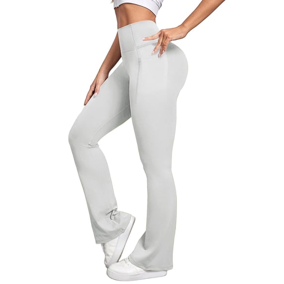 DHFJKG Yoga Pants Women High Waist Flare Leggings Stretchy Slim Fit Pants With Pockets Athletic Workout Casual Wear Soft Trousers