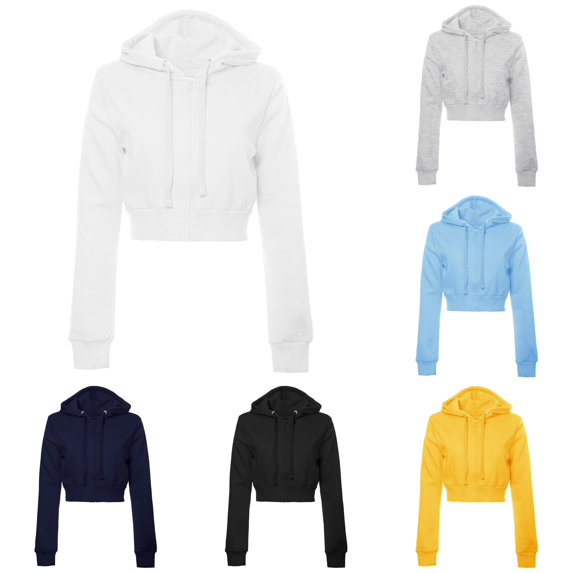 DHFJKG Zip Up Hoodie Women Jackets Cropped Sweatshirts Solid Color Long Sleeve Basic Fall Winter Clothes