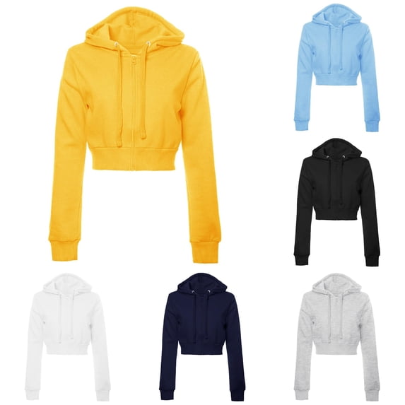 DHFJKG Zip Up Hoodie Women Jackets Cropped Sweatshirts Solid Color Long Sleeve Basic Fall Winter Clothes