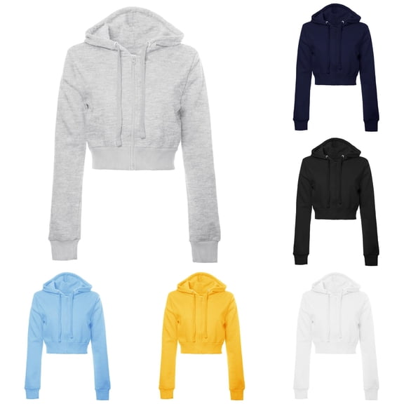 DHFJKG Zip Up Hoodie Women Jackets Cropped Sweatshirts Solid Color Long Sleeve Basic Fall Winter Clothes