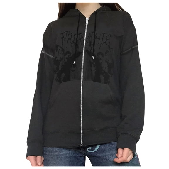 DHFJKG Zip Up Hoodies For Women Jackets Printed Pockets Long Sleeve Hooded Drawstring Sweatshirt Coat Soft Outerwear