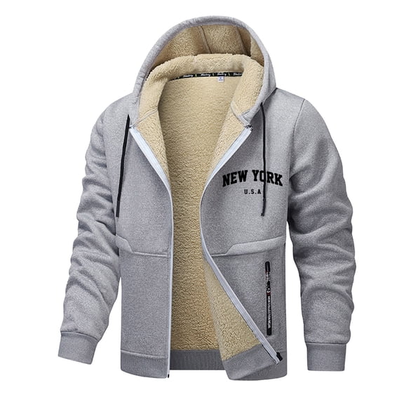 DHFJKG Zip Up Hoodies Jacket For Men Thermal Fuzzy Lining Pocket Hooded Drawstring Coat Warm Winter Soft Outerwear