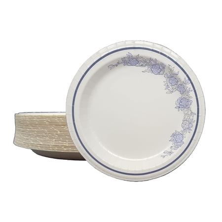 DHG PROFESSIONAL 42-Pack Blue Floral Paper Plates, 10-Inch – Luxury Disposable Tableware for Parties & Events