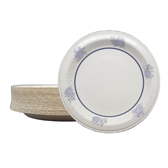 DHG PROFESSIONAL 42-Pack Blue Floral Paper Plates, 8-Inch – Luxury Disposable Tableware for Parties & Events