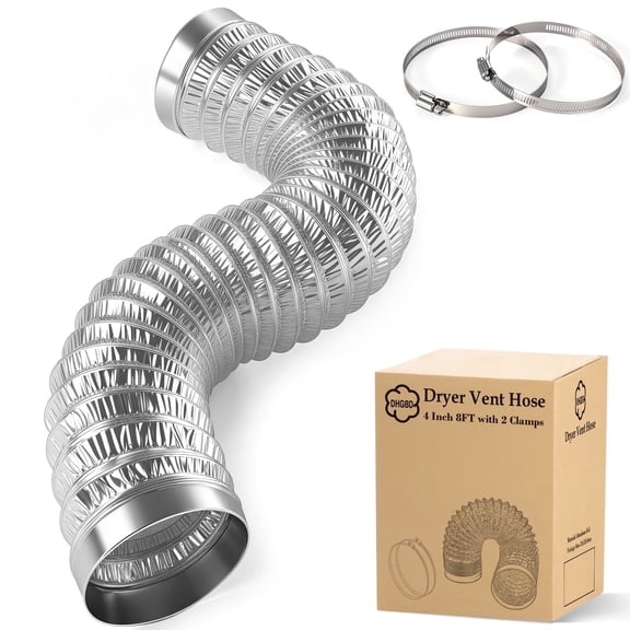 DHGBD 4 inch Dryer Vent Hose 8FT, Flexible Aluminum Ducting with 6-Layer Foil and Rolled Edge Ends, Heavy-Duty Hose for Dryer and Exhaust Systems