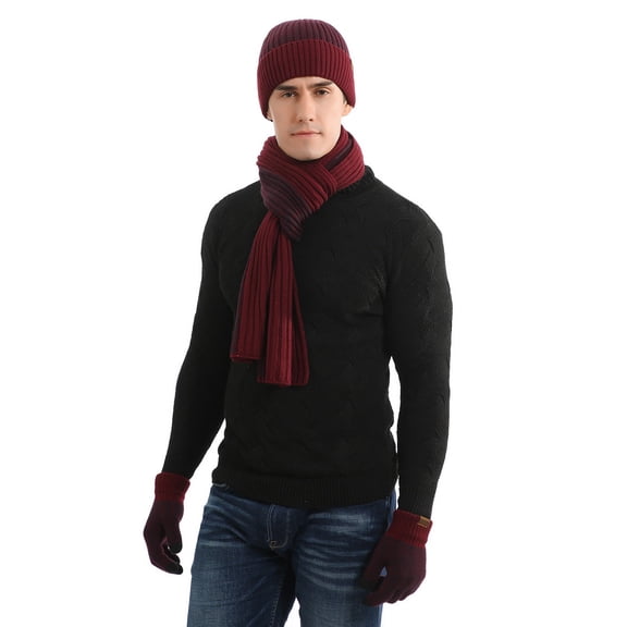 DHJAA Three-piece Double-sided Color Matching Padded Scarf, Hat And Gloves