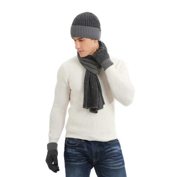DHJAA Three-piece Double-sided Color Matching Padded Scarf, Hat And Gloves