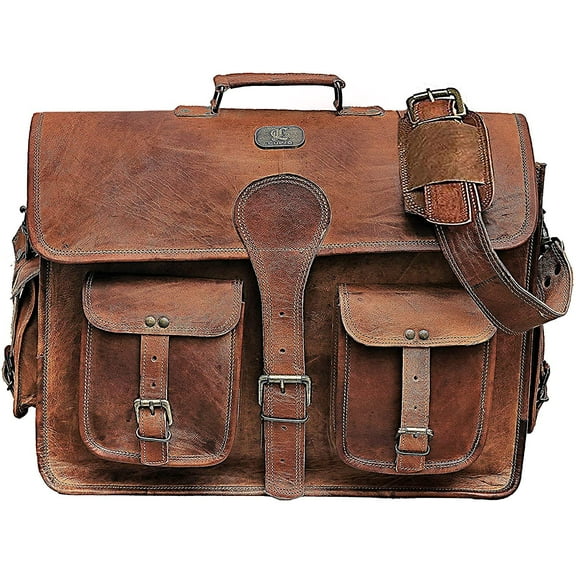DHK 14 Inch Vintage Handmade Leather Messenger Bag for Laptop Briefcase Best Computer Satchel Distressed Bag