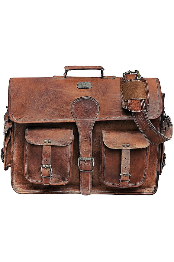 DHK 14 Inch Vintage Handmade Leather Messenger Bag for Laptop Briefcase Best Computer Satchel Distressed Bag