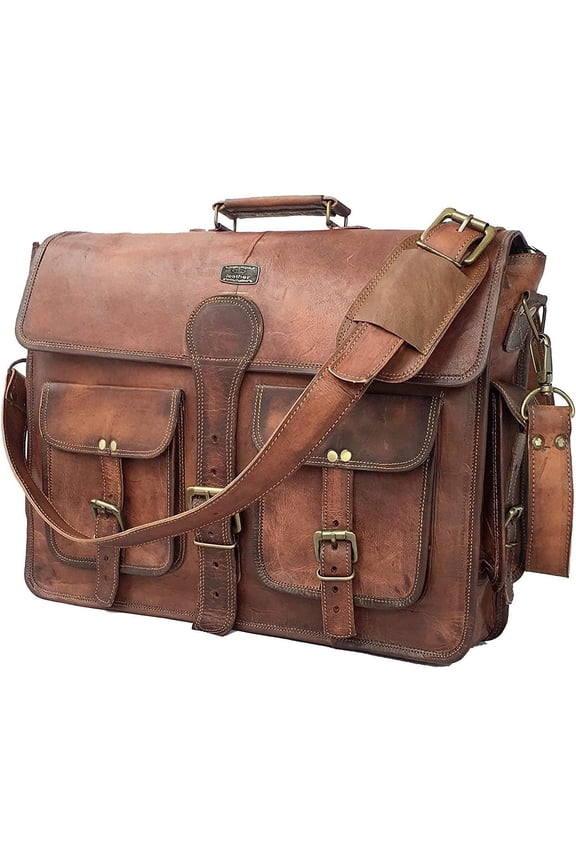 DHK 16 Inch Leather Messenger Bag Laptop Briefcase Computer Satchel Bag for Men & Women (16 Inch Medium)