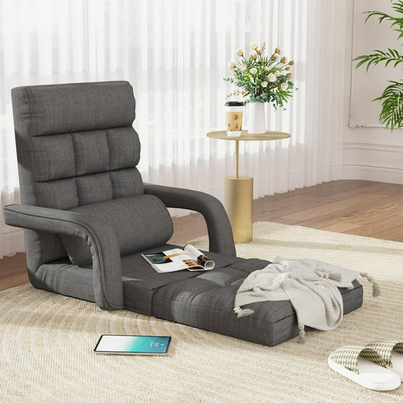 DHMAKER Folding Floor Chair, Floor Gaming Chair with Back Support, 6 Adjustable Positions Chaise Lounger Chairs Indoor, Breathable Fabric Lazy Sofa Bed for Living Room, Bedroom, Office