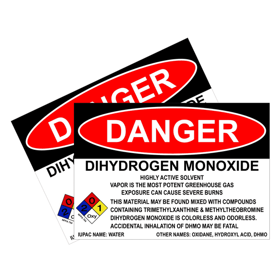 DHMO Danger Sign Sticker 2-Pack - Humorous Sticker