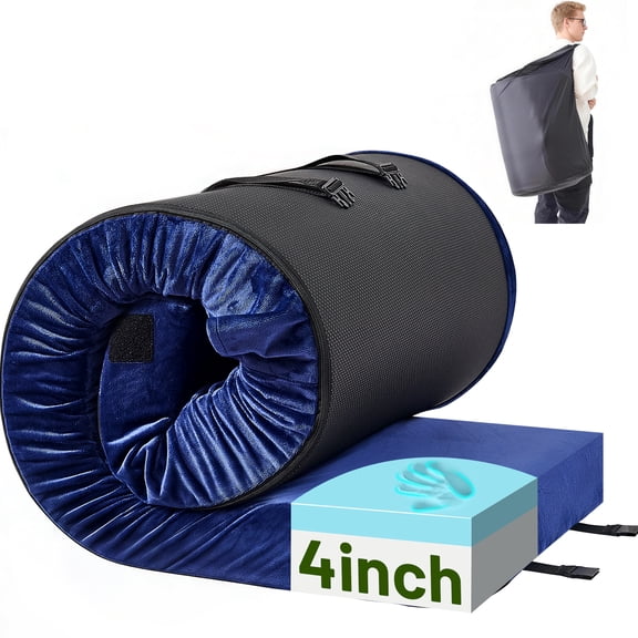 DHOLE 4 Inch Gel Memory Foam Camping Mattress, CertiPUR-US Certified Thick Sleeping Pad, Waterproof & Soft Fleece Top, Portable Roll-Up Mat with Multi-Function Storage Bag & Pillow for Tent Camping