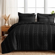 DHOLE Queen Size 7-Piece Bed in a Bag Comforter Set – Boho Tufted Shabby Chic Bedding, Ultra Soft Microfiber All-Season Vintage Farmhouse Duvet Cover Set with P