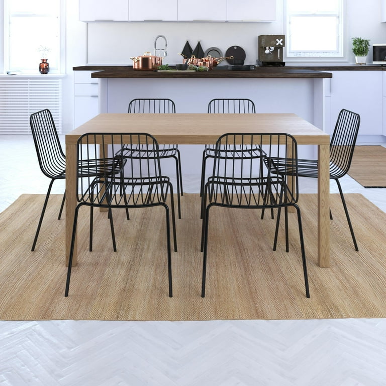 DHP 7 Piece Parsons Natural Rectangular Dining Table Set with