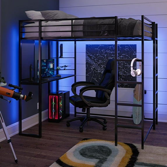 DHP Abode Full Size Metal Loft Bed, Black