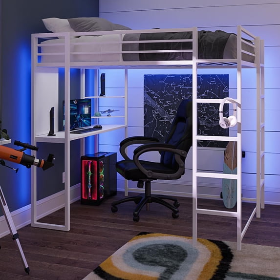 DHP Abode Full Size Metal Loft Bed, Off White
