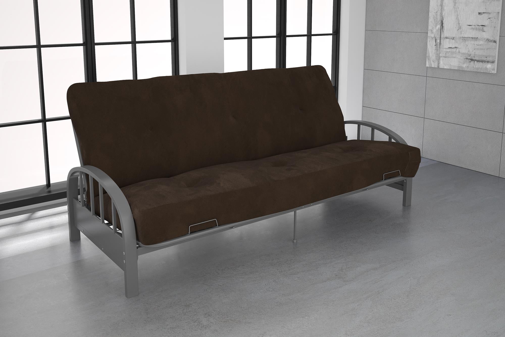 DHP Aiden Silver Metal Futon Frame with Coil Full Futon Mattress