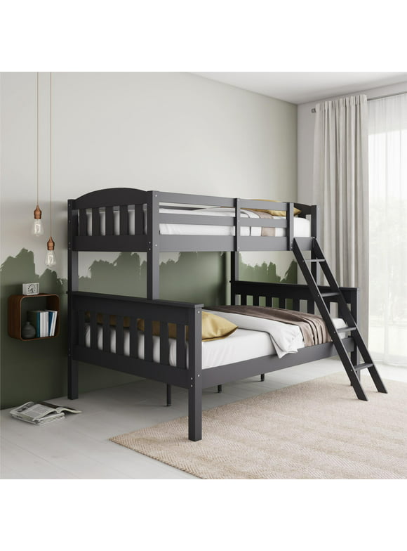 DHP Airlie Twin-Over-Full Bunk Bed with Ladder, Slate Gray