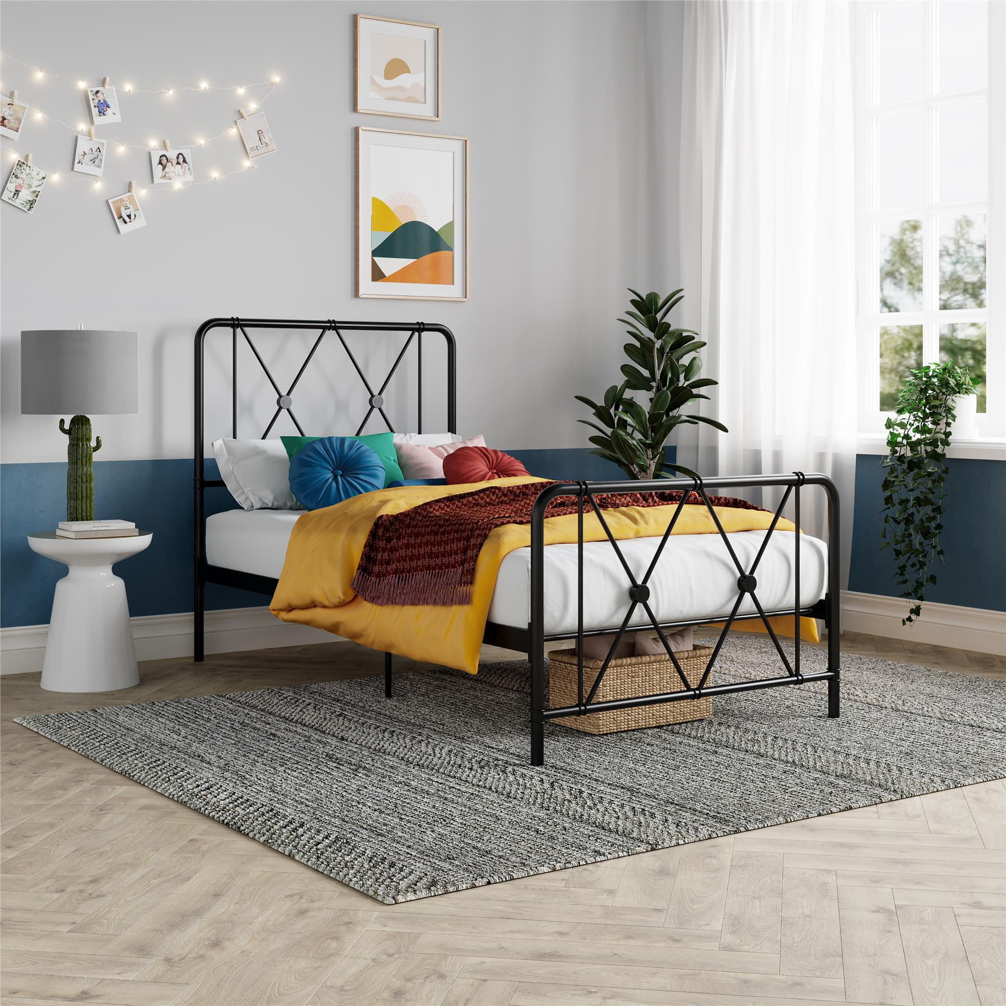 DHP Ally Metal Farmhouse Bed, Adjustable Base, Twin Size Frame, Black