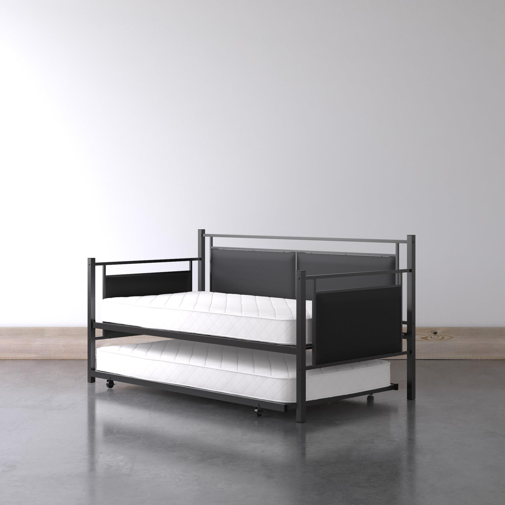 DHP Astoria Metal and Upholstered Daybed with Trundle, Twin, Black ...
