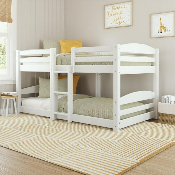 DHP Birley Low Wood Bunk Bed for Kids, Twin over Twin, White