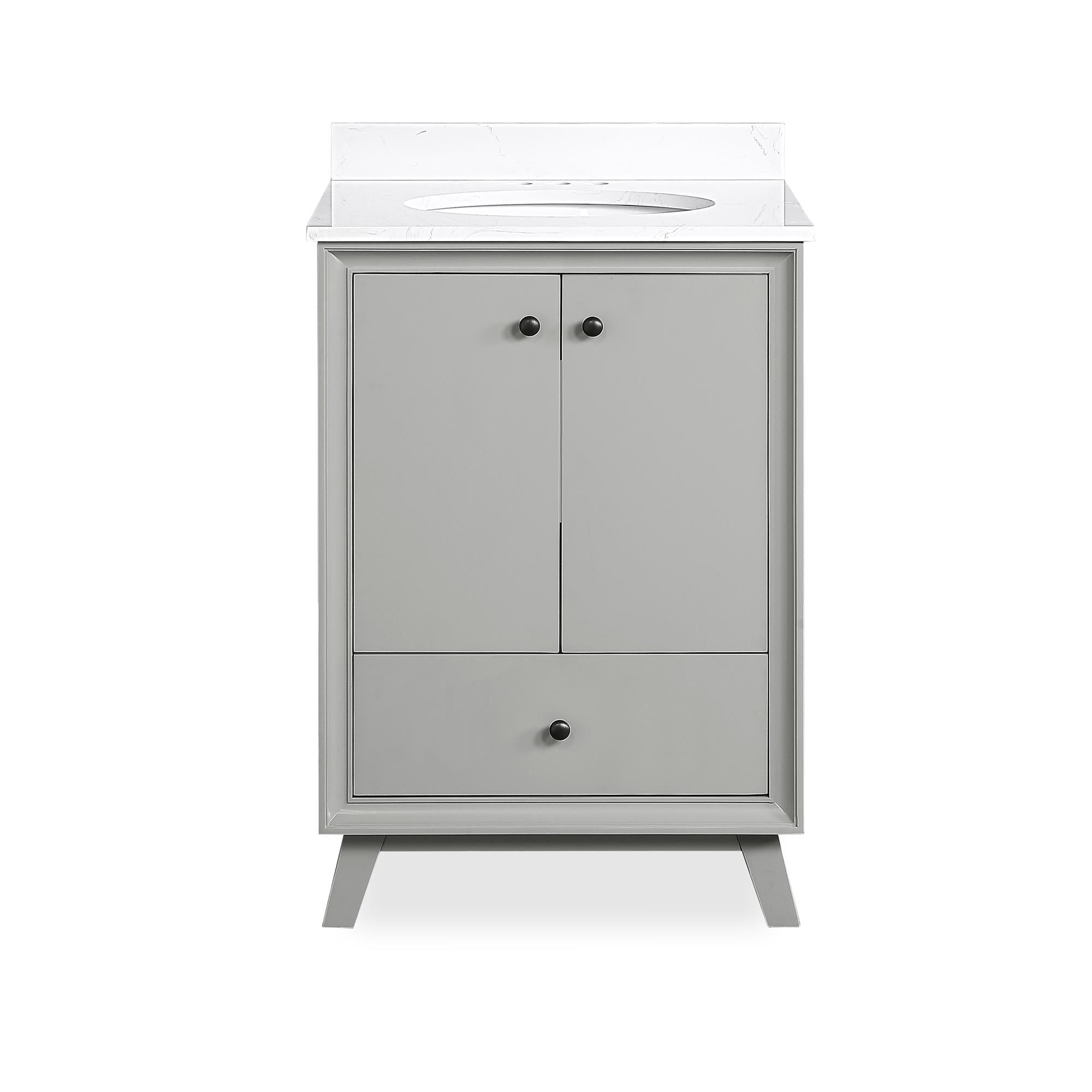 Gray Ceramic Oval Sink Freestanding Bathroom Vanity with Granite Top