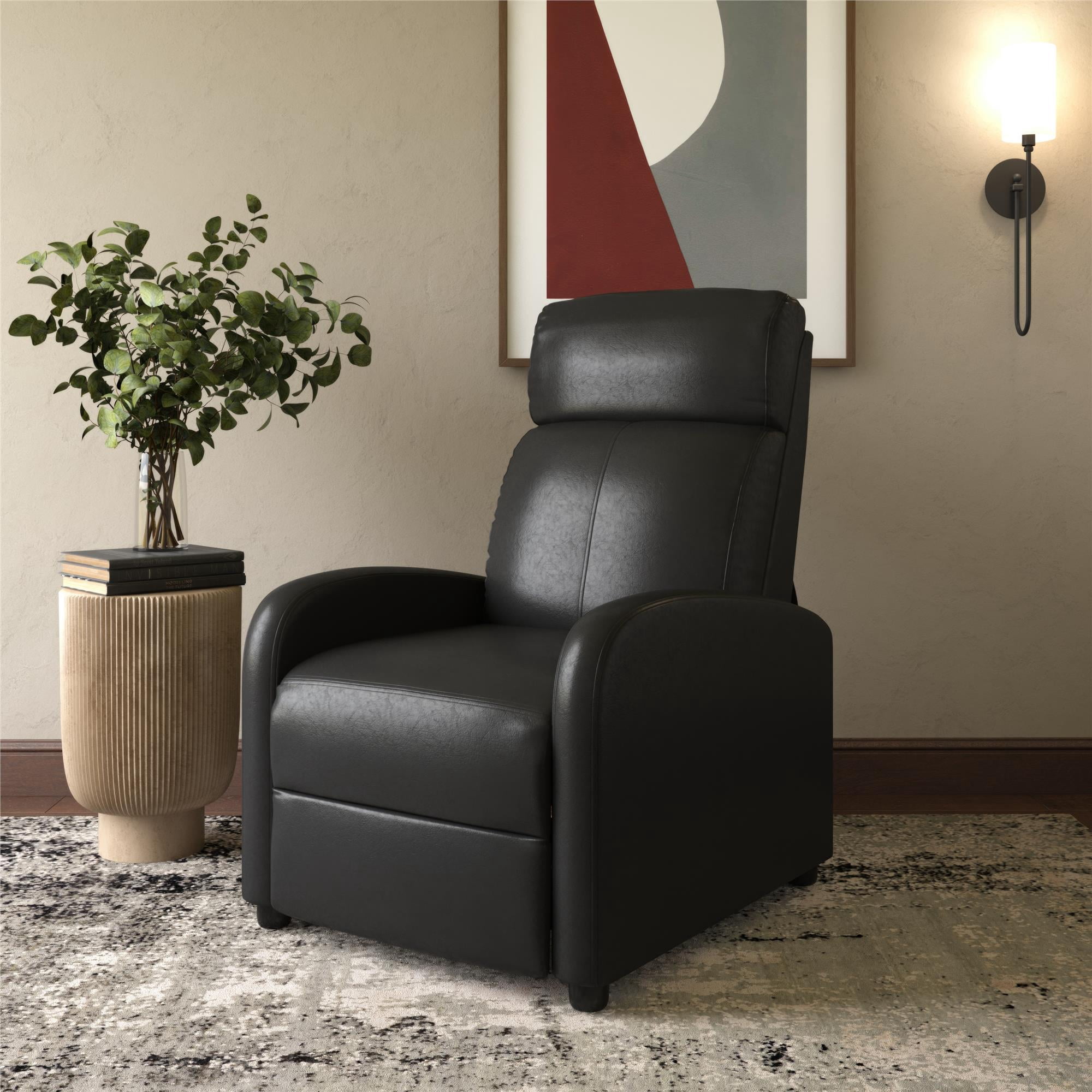 DHP Bobby Pushback Recliner Chair, Black Faux Leather