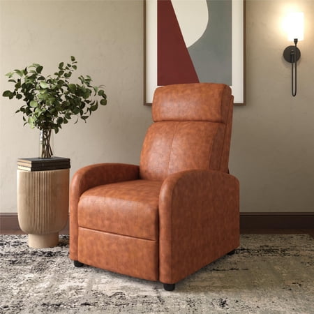 DHP Bobby Pushback Recliner Chair, Camel Faux Leather