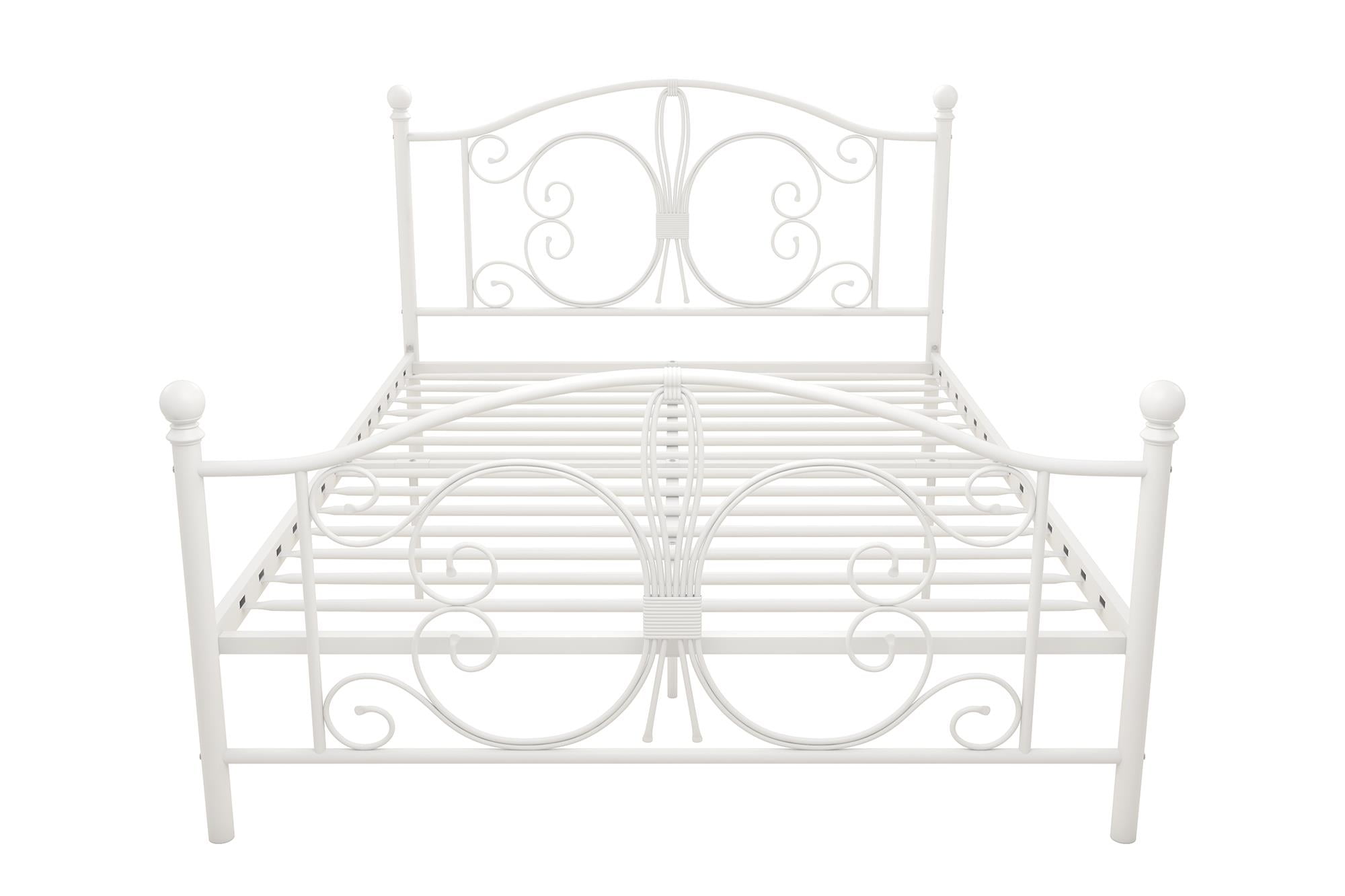 White Metal Full Bed with Scrollwork Headboard