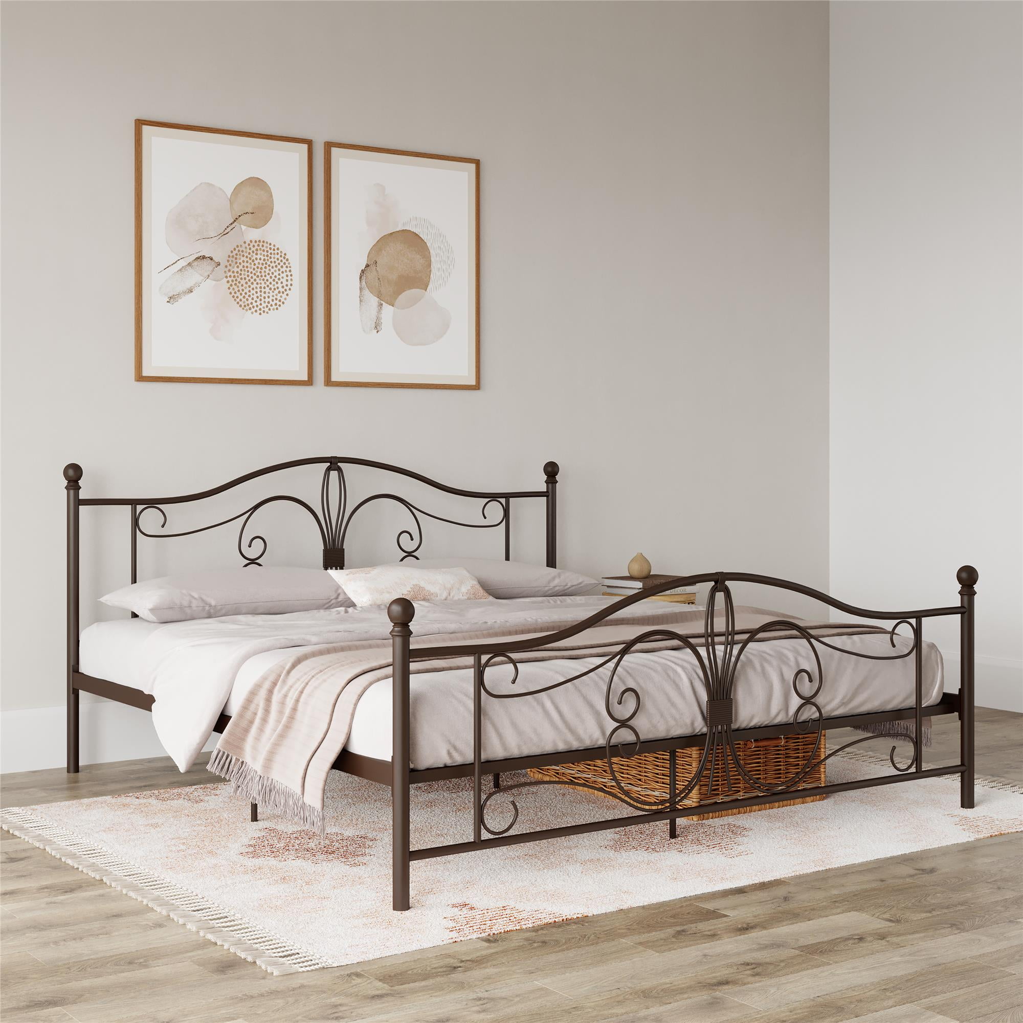 DHP Bombay Metal Platform Bed Frame with Headboard, King, Bronze