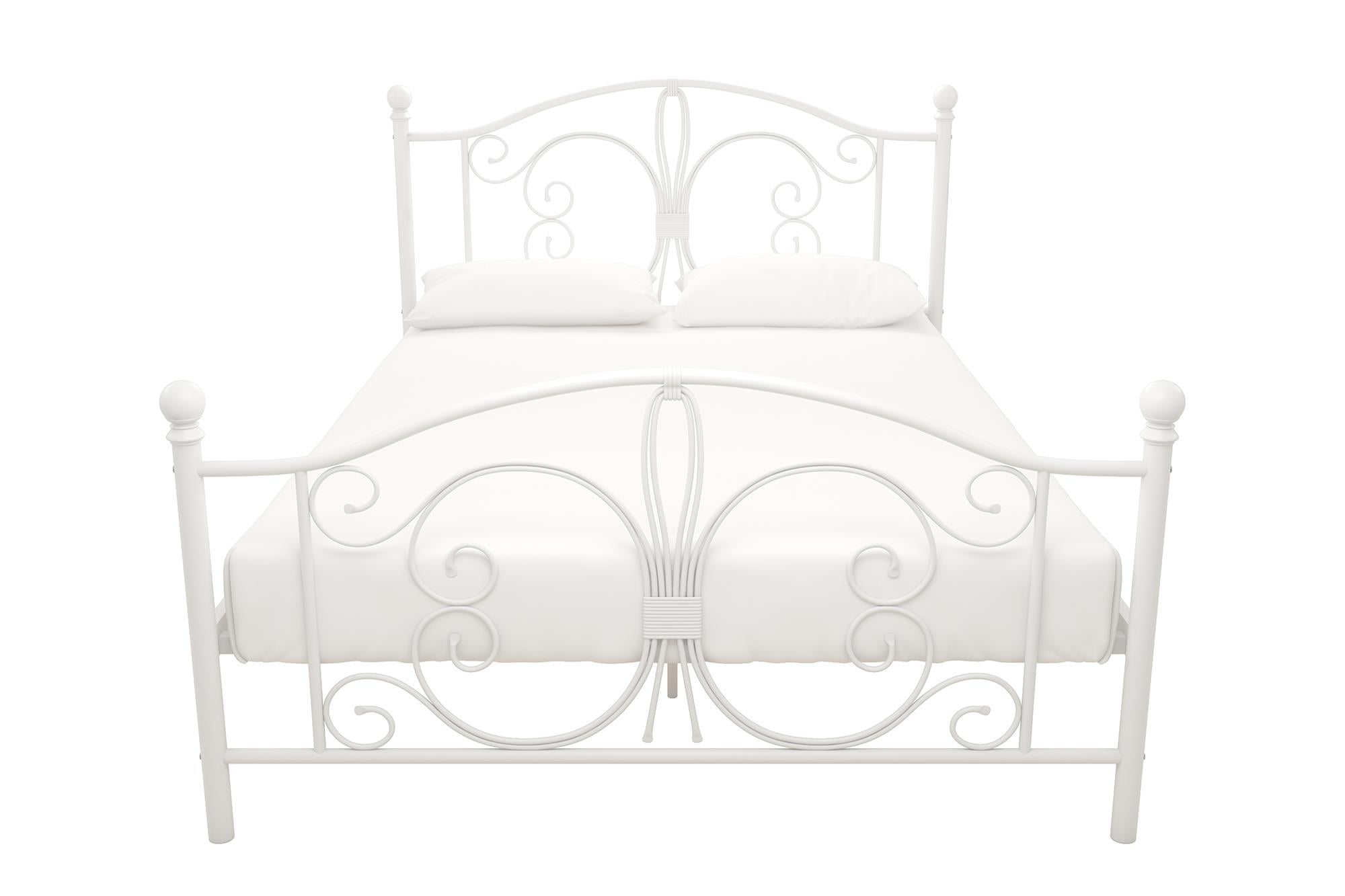 White Metal Full Bed with Scrollwork Headboard