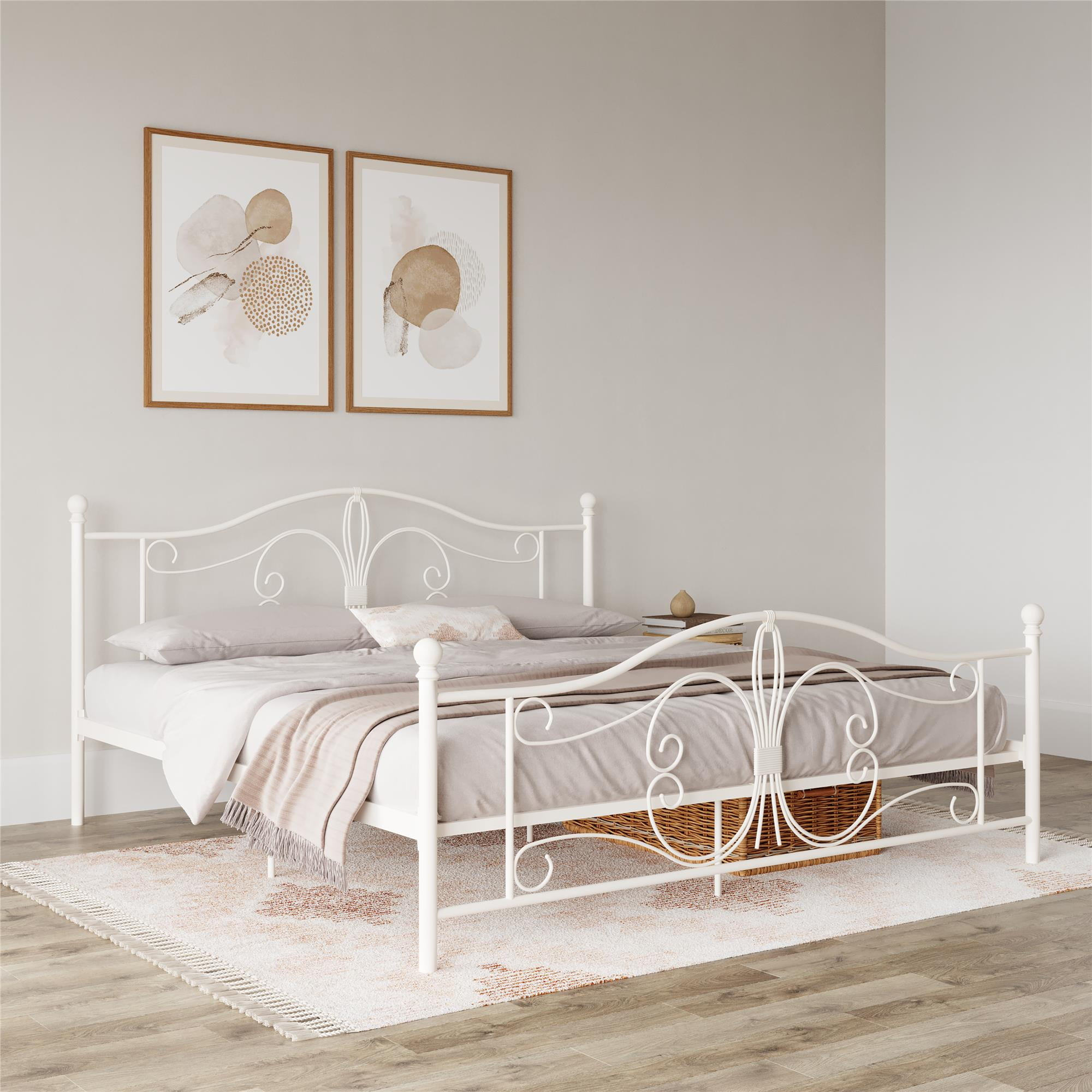 DHP Bombay Metal Platform Bed Frame with Headboard, King, White
