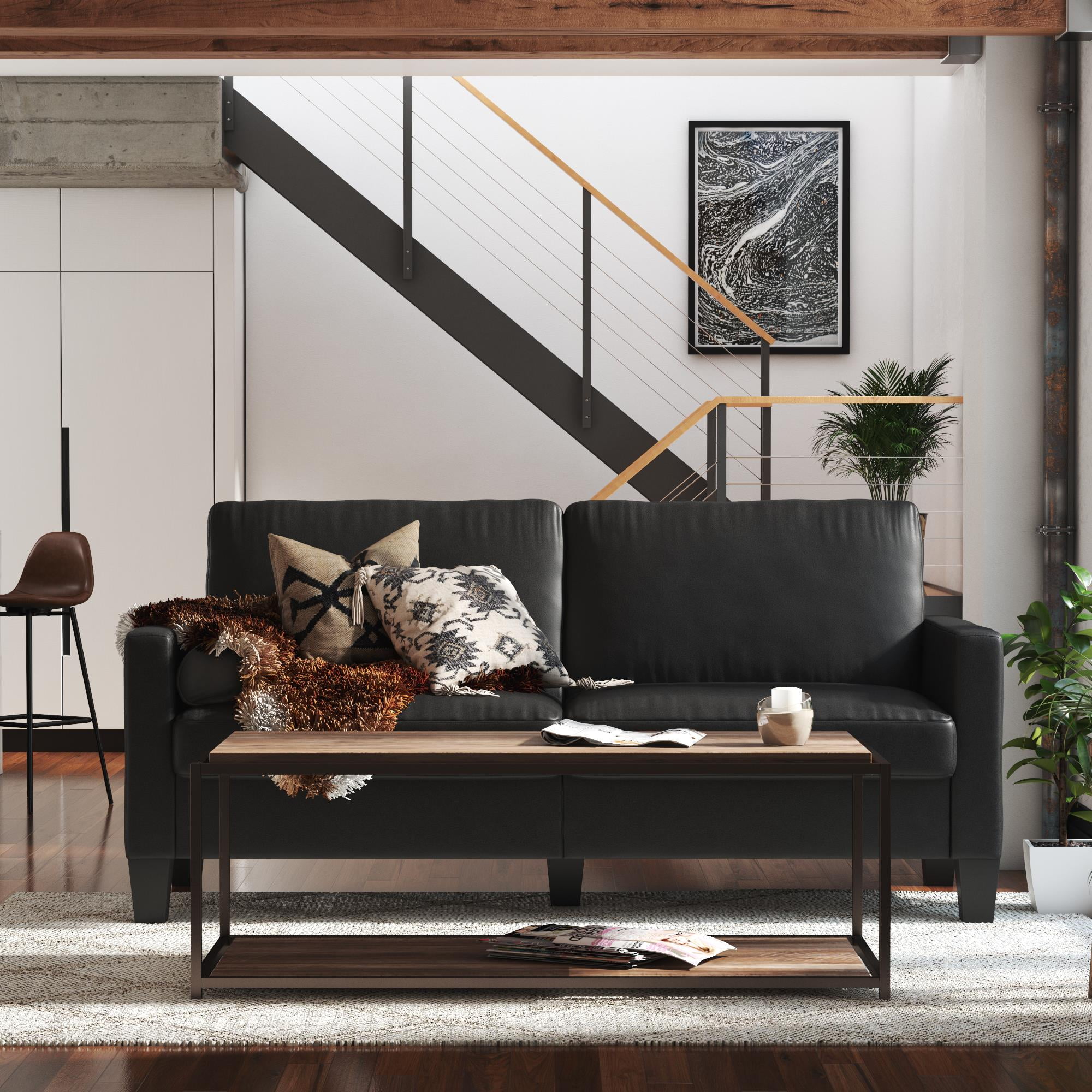 Black leather couch walmart discount